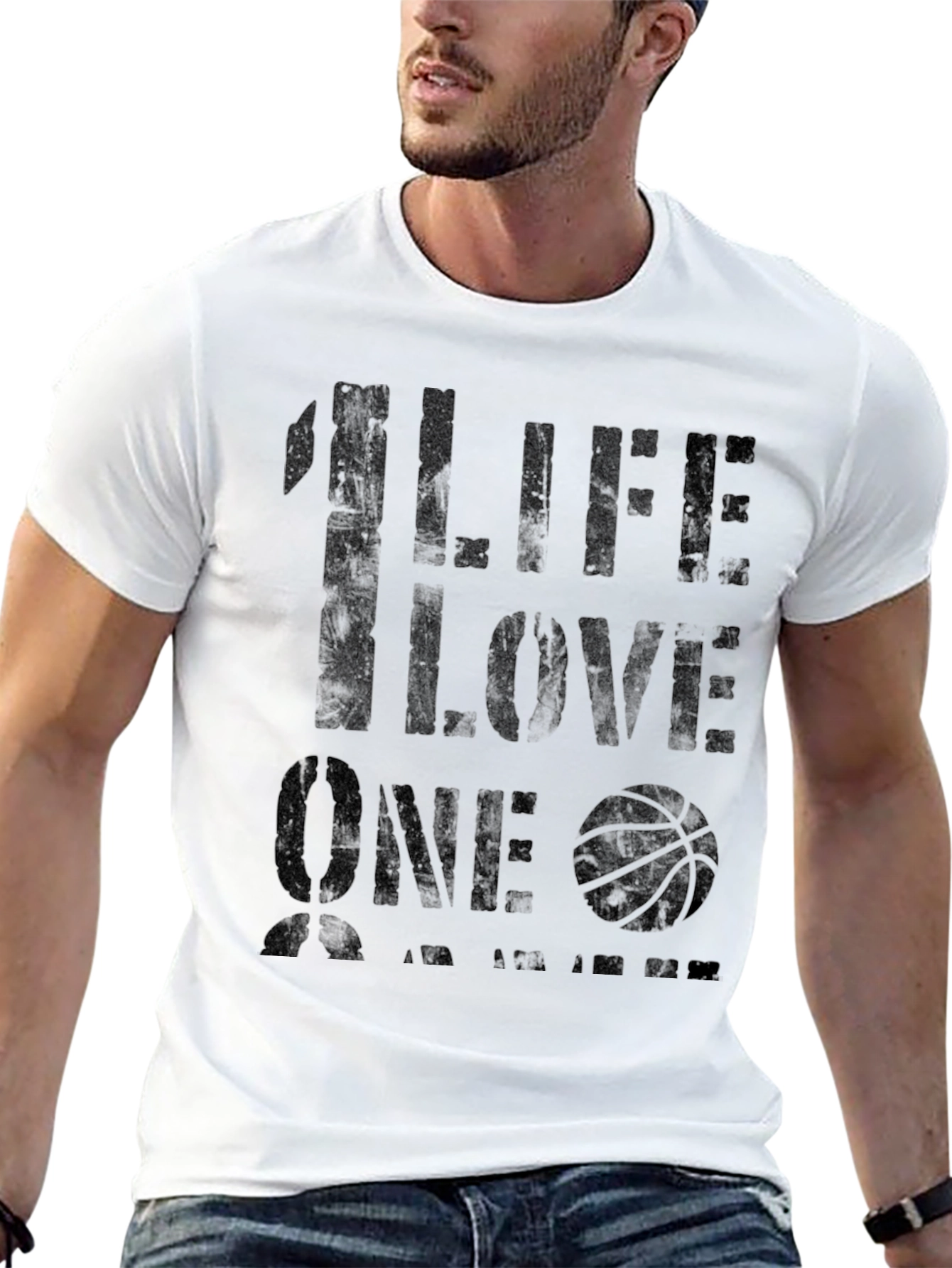 1 Life 1 Love Basketball Graphic T-Shirt - Black
