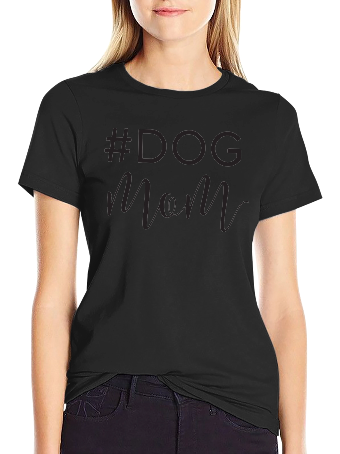 #Dog Mom Black Graphic T-Shirt