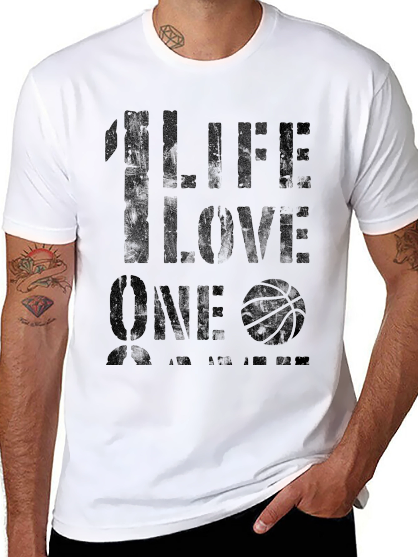 1 Life 1 Love Basketball Graphic T-Shirt - Black